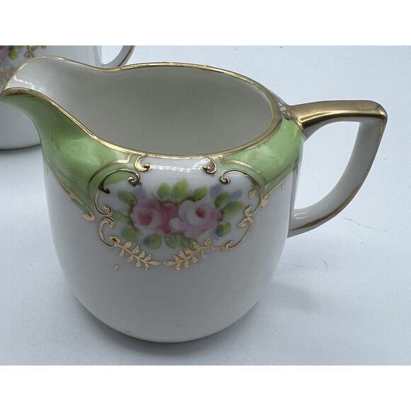 Teapot Nippon Square Plate Gold Trim Handles Rose Design Porcelain Hand Painted - Picture 2 of 12